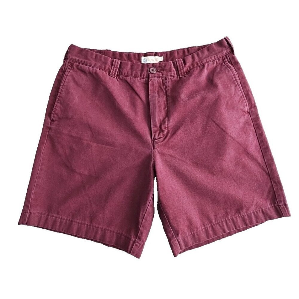 J‎ Crew Chino Shorts Men's Size 35 Burgendy Flat Front 100% Cotton Vintage